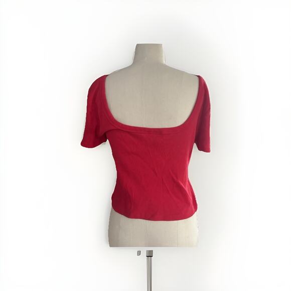 Women's Shrunken Short Sleeve Scoop Neck T-Shirt - Universal Thread™ Red L - Picture 3 of 7